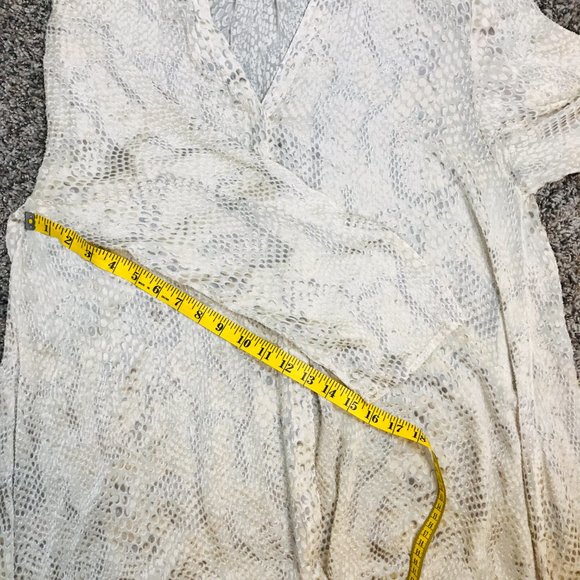 Soft Surroundings Cream and Gray Animal Print Sheer Swing Button Down Tunic - Picture 8 of 8